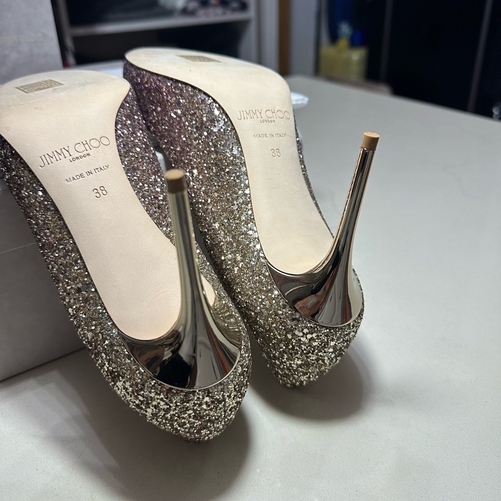 Jimmy Choo Pink Glitter Pointed-Toe Pumps - Picture 3 of 6